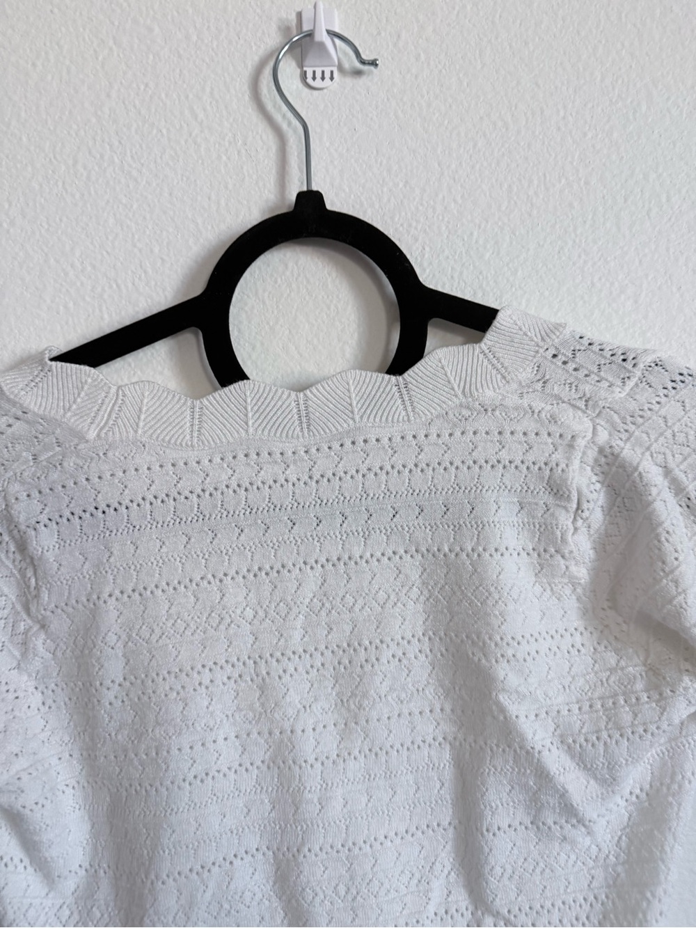 White Eyelet Knit Boatneck Top